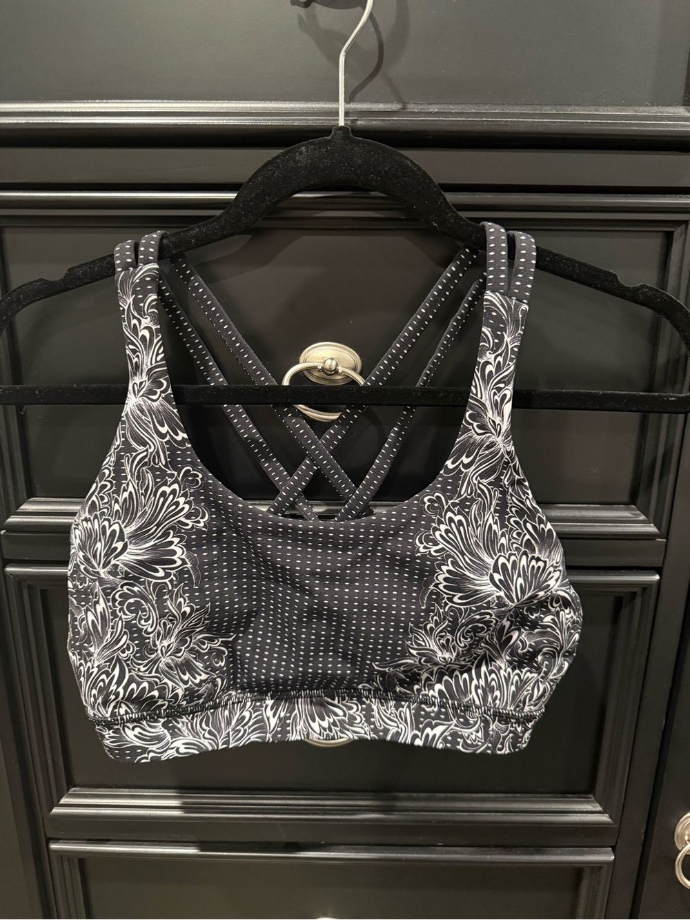lululemon athletica Black and White Floral Crisscross Sports Bra